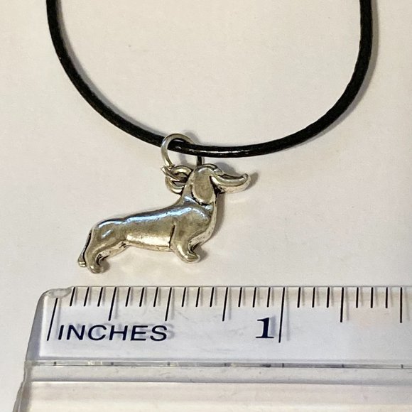Dachshund Dog Necklace Doxie Silver Plated Black Cord Charm Vet Tech Gift Rescue - Picture 7 of 8